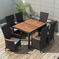 Maison Chic Mobilier à dîner 7 pcs de jardin - Ensemble table et chaises d'extérieur - Salon/Mobilier de jardin classique Résine tressée et acacia Noir -MN23700