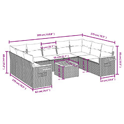 Acheter vidaXL Salon de jardin 10 pcs avec coussins noir résine tressée