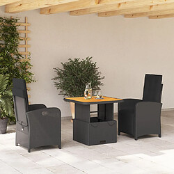 vidaXL Ensemble à manger de jardin avec coussins 3 pcs Noir