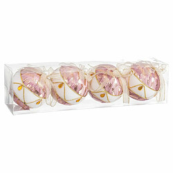 BigBuy Christmas Boules de Noël Blanc Rose Polyfoam Tissu 8 x 8 x 8 cm (4 Unités)