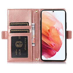 Etui en PU texture litchi avec support, pochette à fermeture éclair et sangle pour votre Samsung Galaxy S21 4G/5G - violet clair