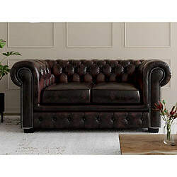 Vente-Unique Canapé chesterfield 2 places BRENTON 100% cuir de buffle - Marron reflets châtains pas cher