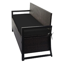 Mendler Poly-Rattan Banc 3 places HWC-F39, Banc de jardin coffre, rangement Coussin d'assise ~ brun, coussin noir pas cher