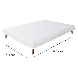 Visiodirect Sommier à lattes avec pieds ALICA, tapissier en bois massif coloris blanc - largeur 90 x longueur 190 cm