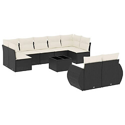 vidaXL Salon de jardin 10 pcs avec coussins noir résine tressée