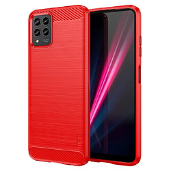 Coque en TPU MOFI surface brossée, anti-chutte, texture fibre de carbone pour votre T-Mobile Revvl 6 Pro 5G - rouge