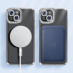 Avizar Coque Diamant pour iPhone 15 Protection MagSafe Contour Strass Argent pas cher