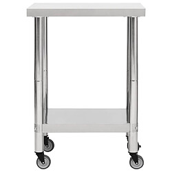 Helloshop26 Table de travail de cuisine avec roues 60 x 30 x 85 cm acier inoxydable 02_0001913