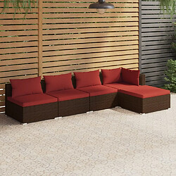 Maison Chic Salon de jardin 5 pcs + coussins - Mobilier/Meubles de jardin - Table et chaises d'extérieur résine tressée marron -MN89102