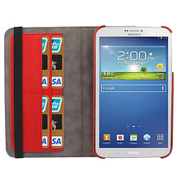 Wewoo Housse Étui rouge pour Samsung Galaxy Tab 3 8.0 / T3100 / T3110 carte de crédit 360 degrés Rotation Denim Texture en cuir avec fente