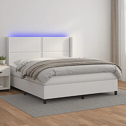 vidaXL Sommier à lattes de lit matelas LED Blanc 160x200 cm Similicuir