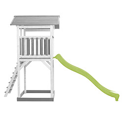 AXI Beach Tower Aire de Jeux avec Toboggan en VERT Clair & Bac à Sable | Grande Maison Enfant extérieur en Gris & BLANC | Cabane de Jeu en Bois FSC pas cher