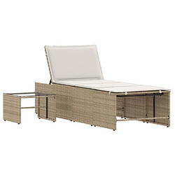 Maison Chic Lot de 2 Chaises longues avec table | Bain de soleil Relax | Transat beige résine tressée -GKD15955 pas cher