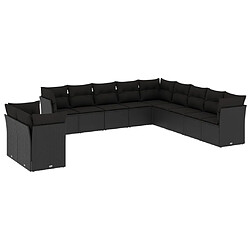 vidaXL Salon de jardin 11 pcs avec coussins noir résine tressée