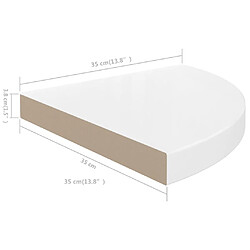 vidaXL Étagères d'angle flottantes 2pcs blanc brillant 35x35x3,8cm MDF pas cher