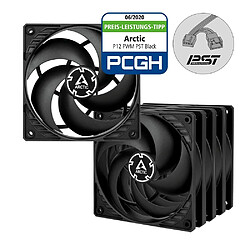 ARCTIC P12 PWM PST - Ventilateur boîtier 120mm, contrôle PWM et câble PST, noir, pack de 5