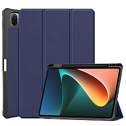 Etui en PU porte-crayon avec support à trois volets bleu foncé pour votre Xiaomi Pad 5