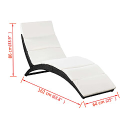 vidaXL Chaise longue pliable avec coussin Résine tressée Noir pas cher