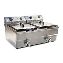 Helloshop26 Friteuse acier inox 2 bacs 16 litres cuve et resistance amovible robinet vidange 380 V professionnelle 3614029