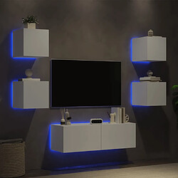 Avis vidaXL Meuble TV muraux 5 pcs avec lumières LED blanc