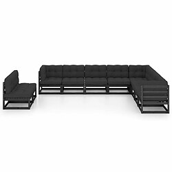 Maison Chic Salon de jardin 10 pcs + coussins - Mobilier/Meubles de jardin - Table et chaises d'extérieur Noir Bois de pin massif -MN61016