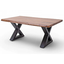 Pegane Table basse en bois d'acacia massif noyer / acier anthracite - L.110 x H.45 x P.70 cm