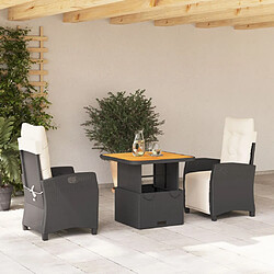 vidaXL Ensemble à manger de jardin avec coussins 3 pcs Noir