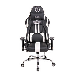 Decoshop26 Fauteuil de bureau gamer design sportif fonction de massage chauffant avec coussins en PVC noir / blanc 10_0002529