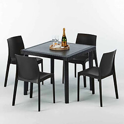 Avis Table Carrée Noire 90x90cm Avec 4 Chaises Colorées Grand Soleil Set Extérieur Bar Café Rome Passion, Couleur: Noir