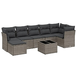 vidaXL Salon de jardin 8 pcs avec coussins gris clair résine tressée