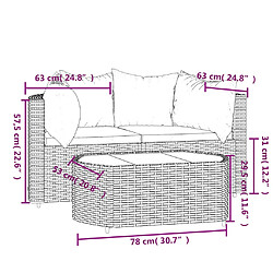 vidaXL Salon de jardin 3 pcs avec coussins marron résine tressée pas cher