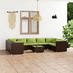 vidaXL Salon de jardin 10 pcs avec coussins Résine tressée Marron