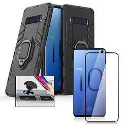 PHONECARE Kit de Verre Trempé 5D Full Cover + Coque 3X1 Military Defender + Support Magnétique de Voiture - Samsung Galaxy S10 E