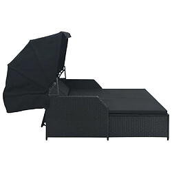 Avis Maison Chic Chaise longue à 2 places avec auvent | Bain de soleil Relax | Transat Résine tressée Noir -GKD80552