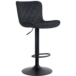 Decoshop26 Tabouret de bar x1 coutures décoratives pied trompette hauteur réglable en métal noir assise en velours noir 10_0004860