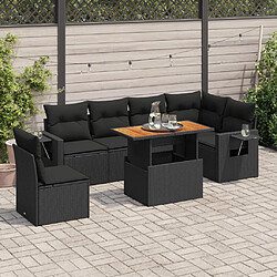 vidaXL Salon de jardin 7 pcs avec coussins noir résine tressée