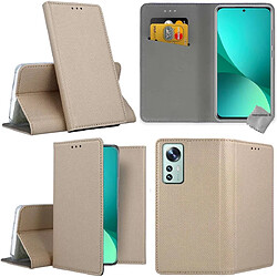 Htdmobiles Housse etui portefeuille avec coque intérieure en silicone pour Xiaomi 12 / 12X 5G + verre trempe - OR MAGNET