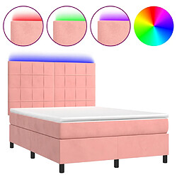 vidaXL Sommier à lattes de lit matelas et LED Rose 140x200 cm Velours