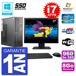 PC Fujitsu Esprimo E520 DT Ecran 27" i7-4770 8Go SSD 960Go Graveur DVD Wifi W7 - Occasion