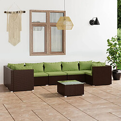 vidaXL Salon de jardin 8 pcs avec coussins résine tressée marron