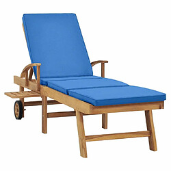 Avis Maison Chic Chaise longue avec coussin | Bain de soleil Relax | Transat Bois de teck solide Bleu -GKD85535