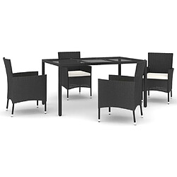 vidaXL Ensemble à manger de jardin coussins 5pcs Noir Résine tressée