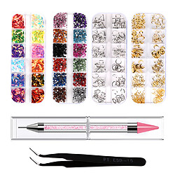 6pcs Ongles Colorés Conseils Strass Breloques Bijoux Pince à épiler Dotting Tools Kit