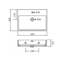 Avis Karag Lavabo suspendu DAPHNE rectangulaire 60x42x13 cm