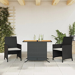 Maison Chic Ensemble de bistro 3 pcs avec coussins,Table + chaises + coussins de jardin noir résine tressée -GKD103495