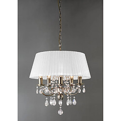 Luminaire Center Suspension Olivia avec Abat jour blanc 5 Ampoules laiton antique/cristal