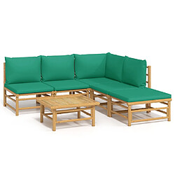 vidaXL Salon de jardin 6 pcs avec coussins vert bambou