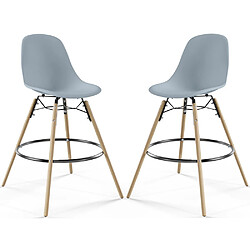 ICONIK INTERIOR Lot de 2 Tabourets de Bar - Design Scandinave - Pieds en Bois - Skögur Gris clair