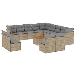 vidaXL Salon de jardin et coussins 14 pcs mélange beige résine tressée