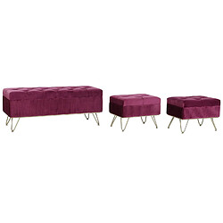 Pegane Set de 3 banquettes en velours coloris grenat et métal doré